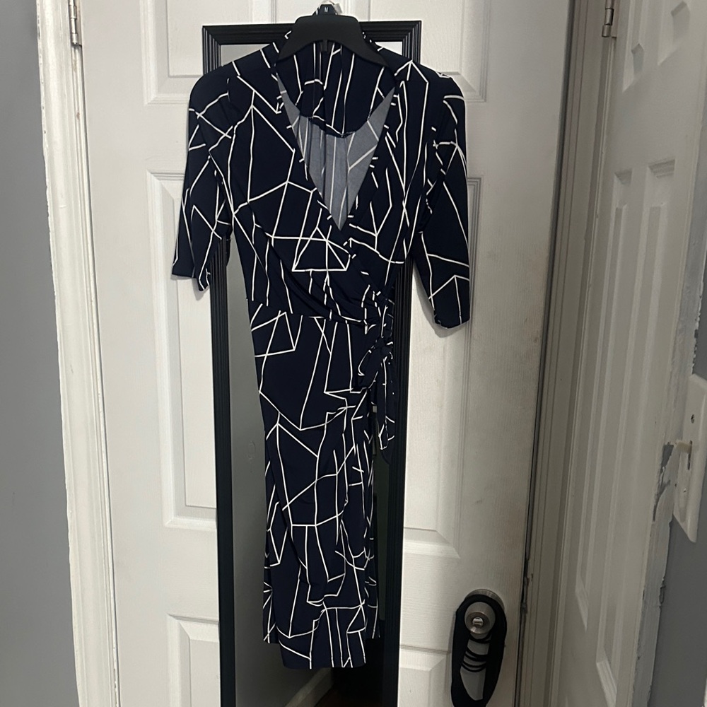 Geometric Navy Wrap Dress